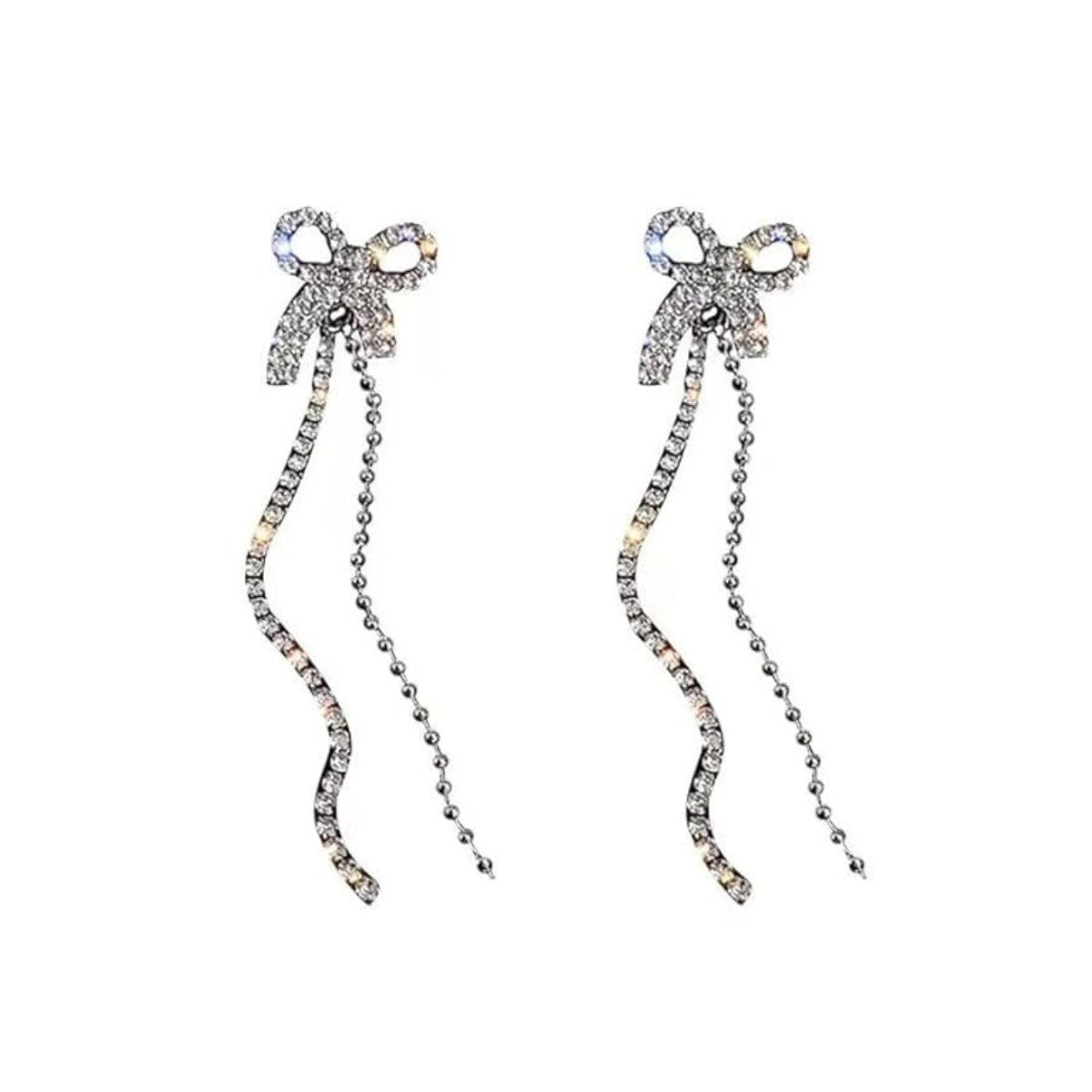 Multicolor Elegant Bowknot Rhinestone Chain Drop Earrings