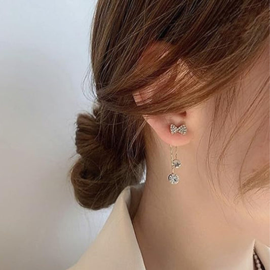 Golden Elegant Crystal Bow With Dangling Tassels