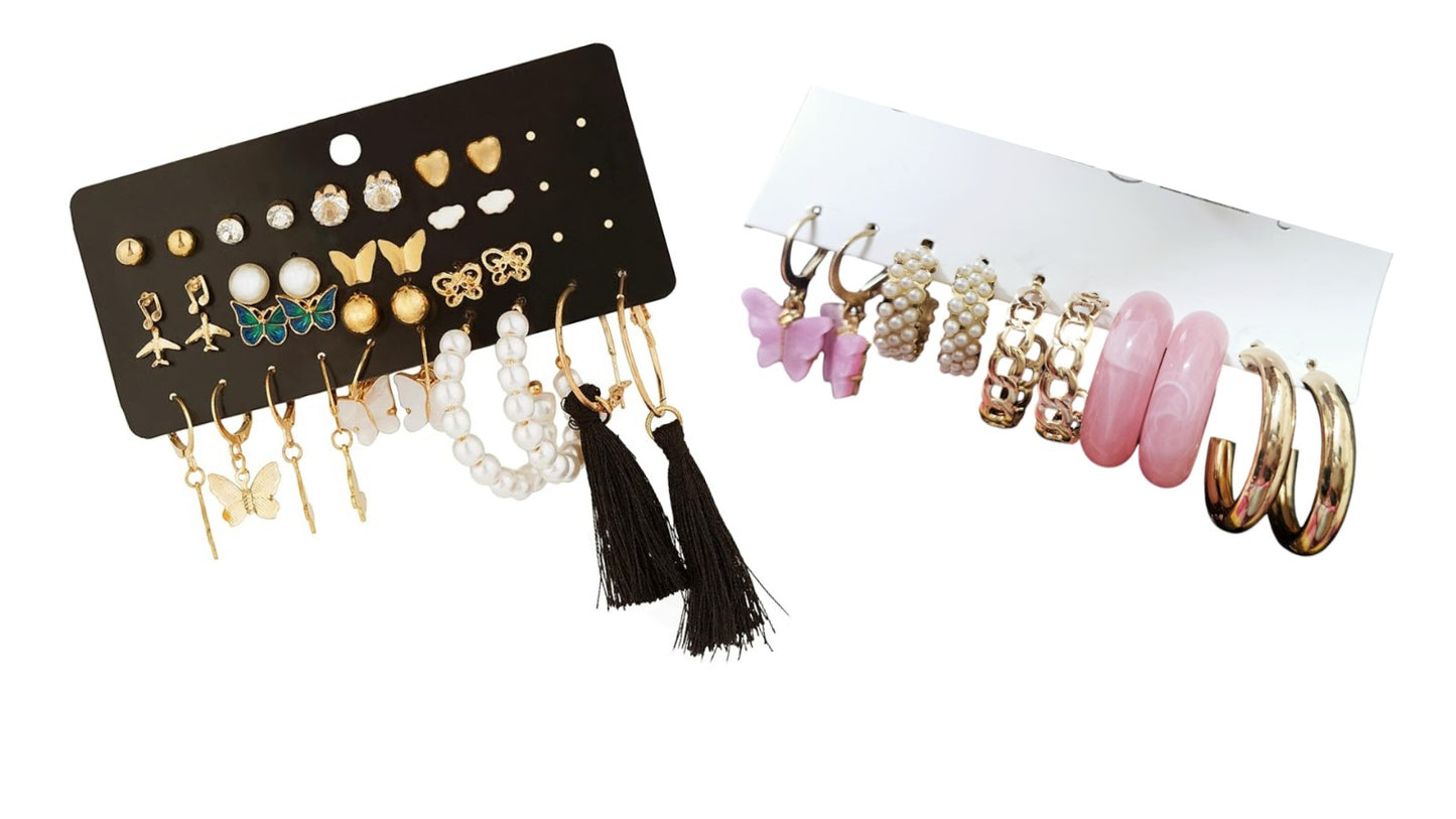 Multicolor Trendy Hoops, Studs & Drops Earrings Set For Women & Girls (22 Pairs)