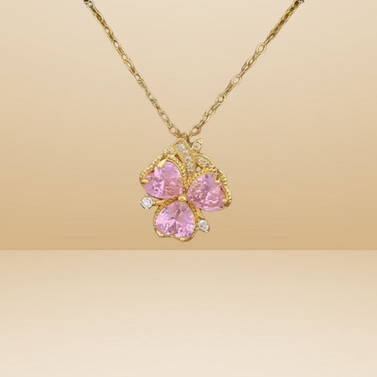Pink Clover Pendant Necklace