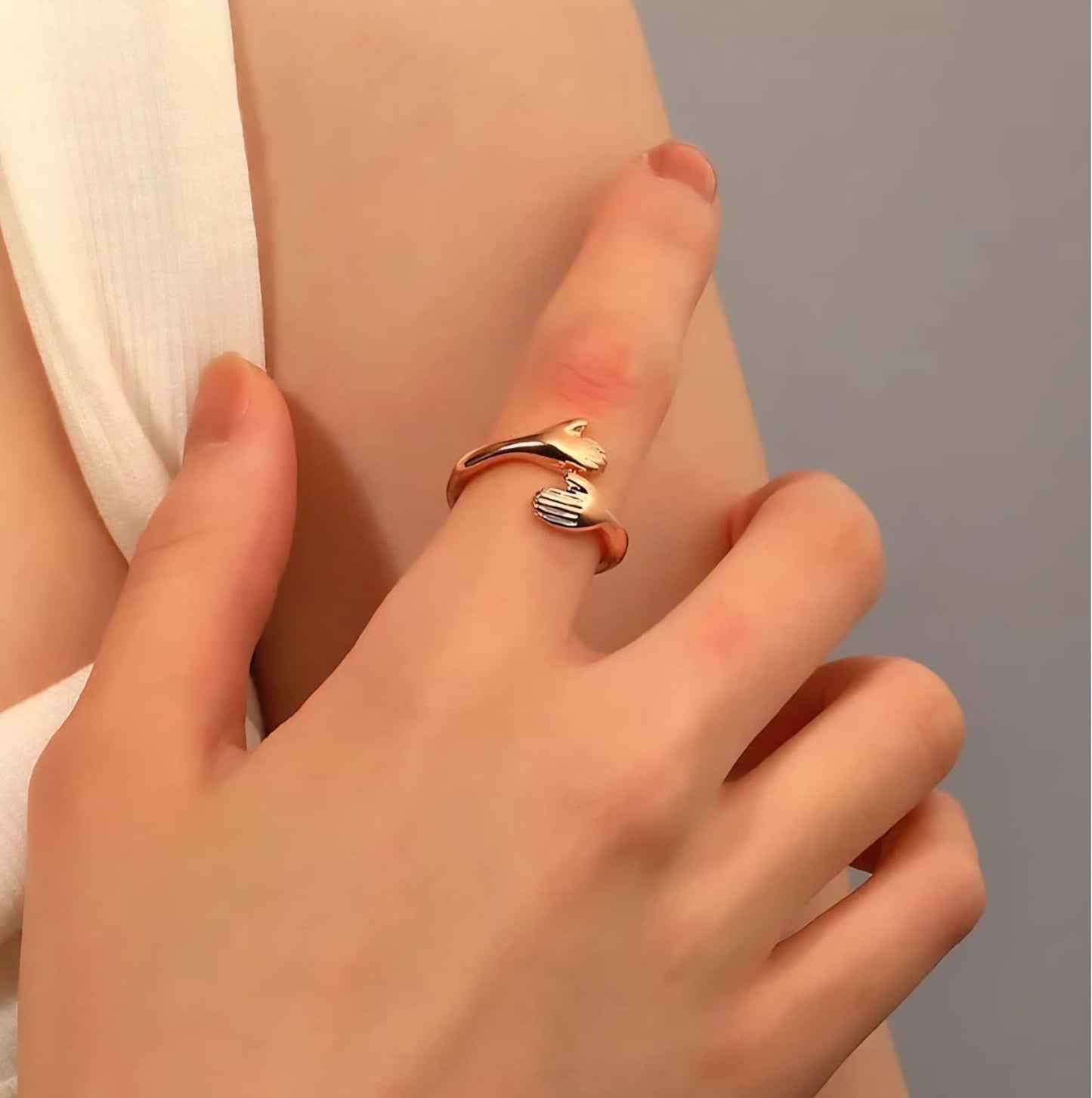 Gold-Plated Hand-Holding Design Symbol Of Love & Unity Ring