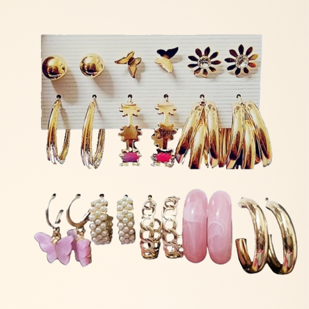 Multicolor Stylish Hoops, Studs & Drops Set Earrings For Women & Girls (Pack Of 11)