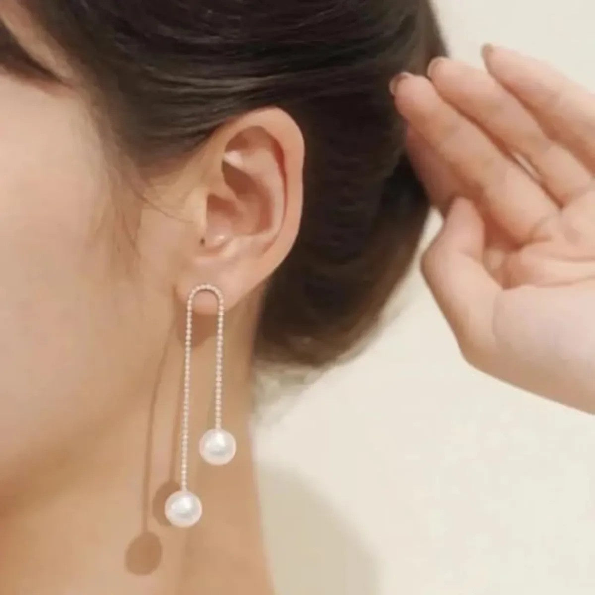 Silver U-Shaped Rhinestone Drop Earrings With Pearl Accent