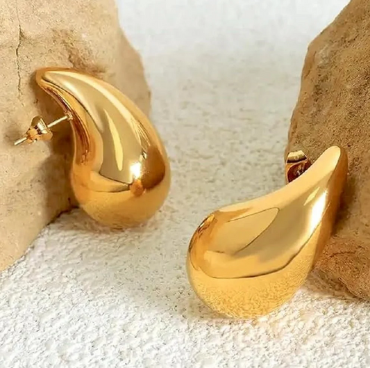 Bold Gold Waterdrop Stud Earrings For Women & Girls