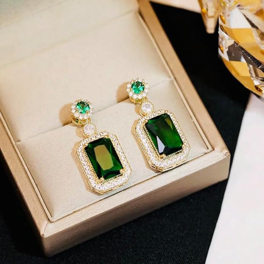 Green Korean Style Stone Drop Earrings For Women