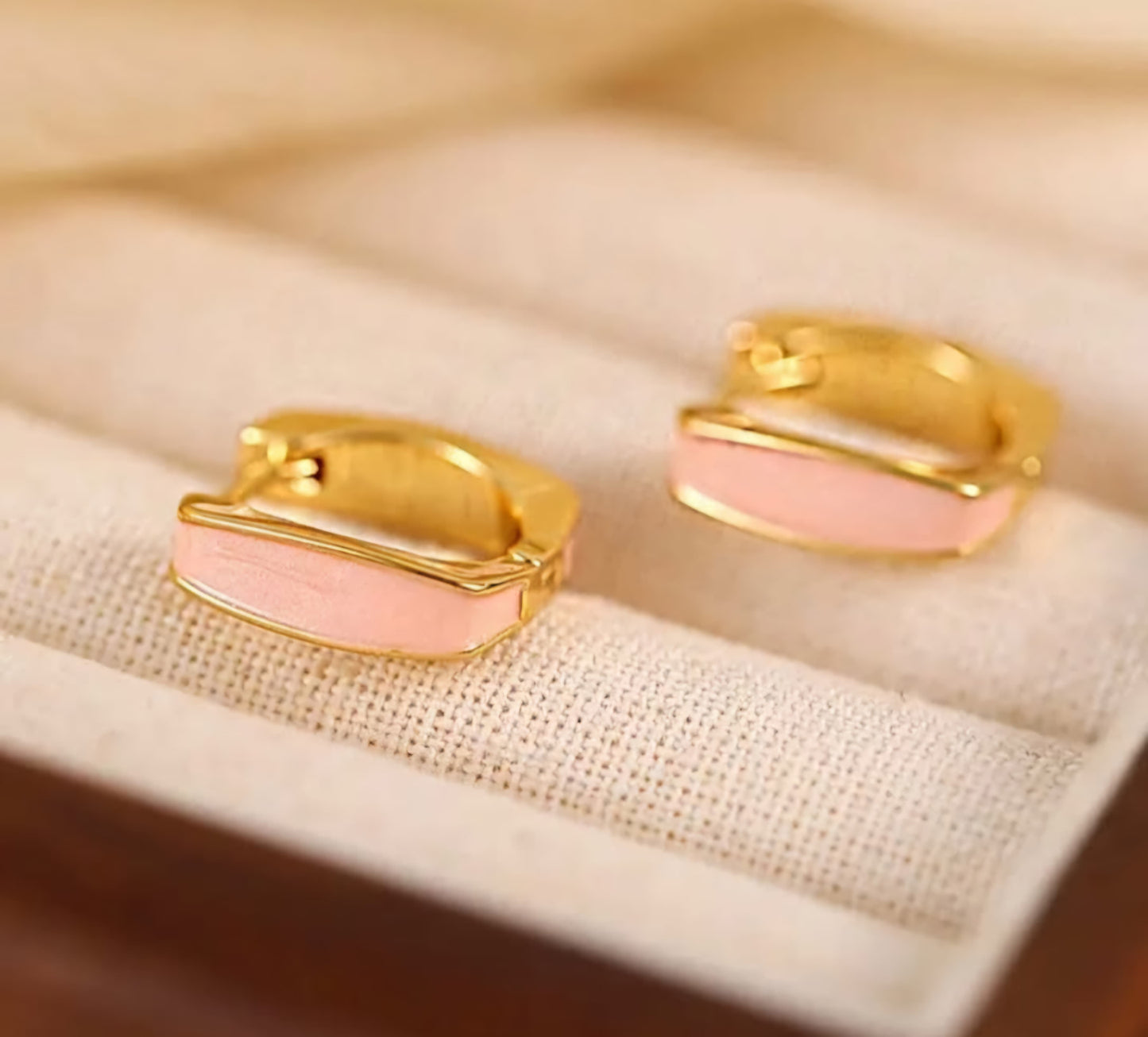 Golden & Pink Trendy Korean Hoop Earrings For Girls & Women