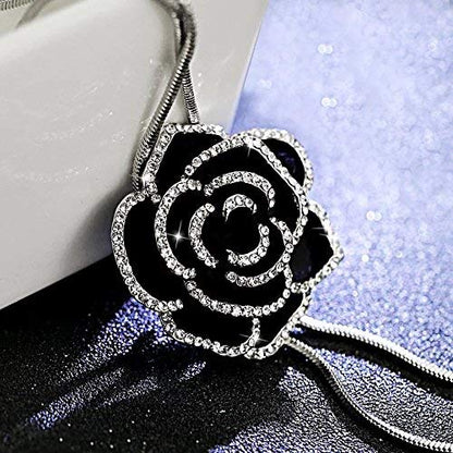 Black Korean Style Rose Pendant Necklace For Women & Girls