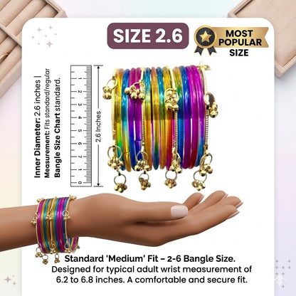 Multicolor Jelly Bangles Set for Women & Girls – 8 Plain Bangles with 4 Kashmiri Ghungroo Bangles