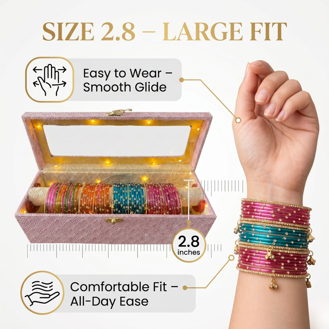 LED Bangle Storage Box with Multicolor Bangles Set – Premium Jewelry Organizer Case with Light, Wedding & Festive Gift Combo for Women