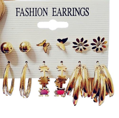 Gold-Plated Fashion Earrings Set For Women & Girls (Pack Of 6 Pairs)