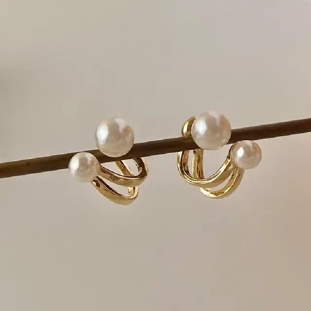 Golden Elegant Pearl Climber Earrings For Women & Girls