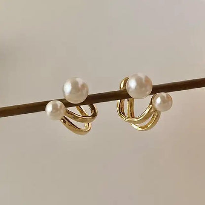 Golden Elegant Pearl Climber Earrings For Women & Girls