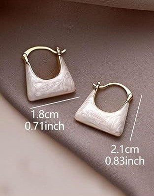 White & Gold Plated Korean Style Handbag Hoop Earrings For Women & Girls