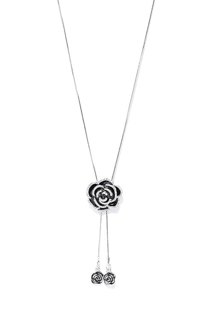 Black Korean Style Rose Pendant Necklace For Women & Girls