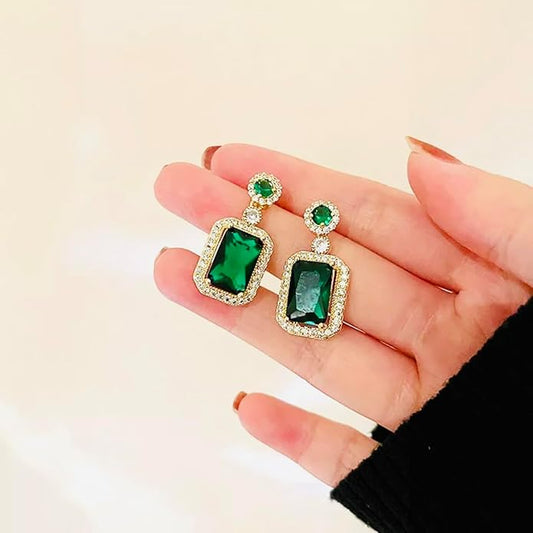 Green Korean Style Stone Drop Earrings For Women