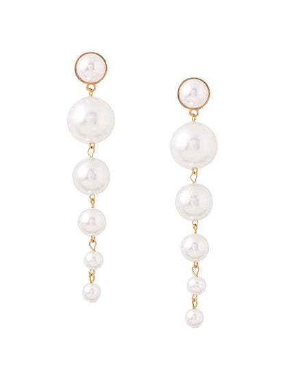 Golden Korean Style Long Pearl Drop Earrings For Women & Girls