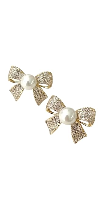 Gold Plated Korean Style Pearl Bow Stud Earrings For Women & Girls