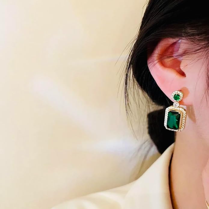 Green Korean Style Stone Drop Earrings For Women
