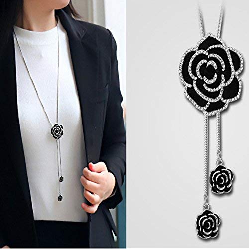 Black Korean Style Rose Pendant Necklace For Women & Girls
