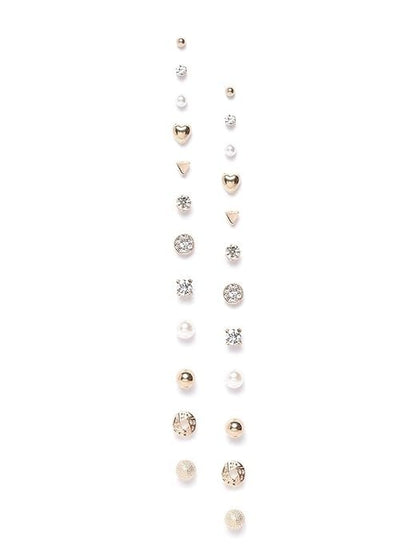Gold & Pearl Trendy Stud Earrings Set For Women & Girls (12 Pairs)