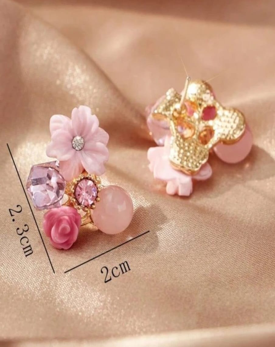 Pink Korean Style Floral Crystal Stud Earrings For Women & Girls