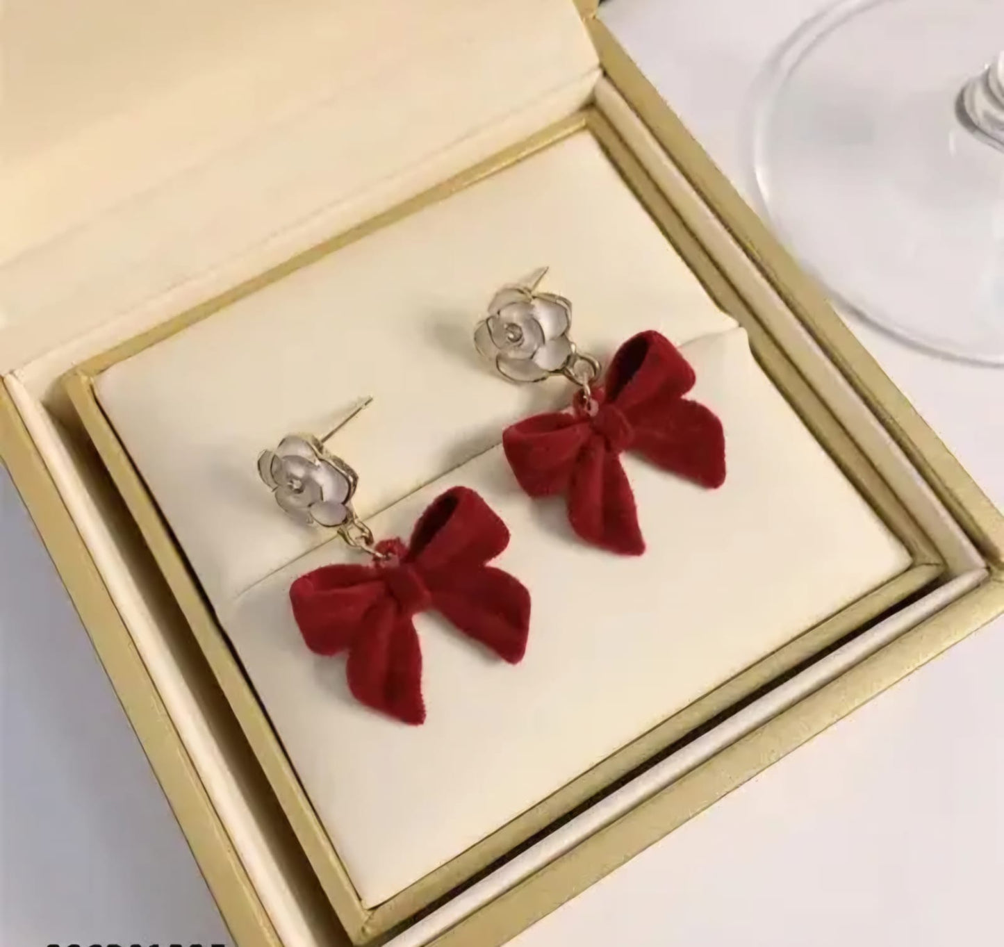 Red Korean Style Bow Drop Earrings For Women & Girls