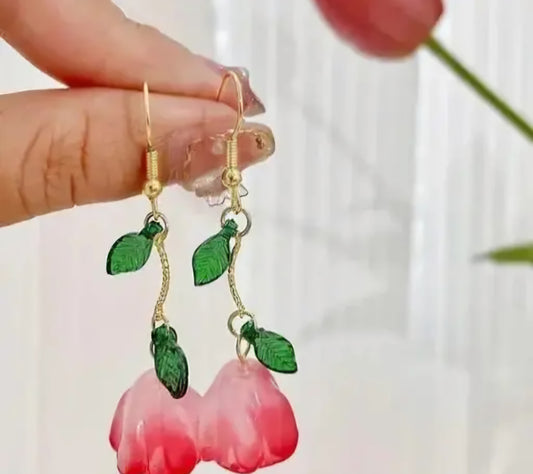 Pink Korean Style Floral Drop Earrings For Women & Girls
