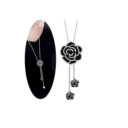 Black Korean Style Rose Pendant Necklace For Women & Girls