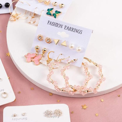 Pink Trendy 6-In-1 Butterfly & Hoop Earrings Set For Women & Girls