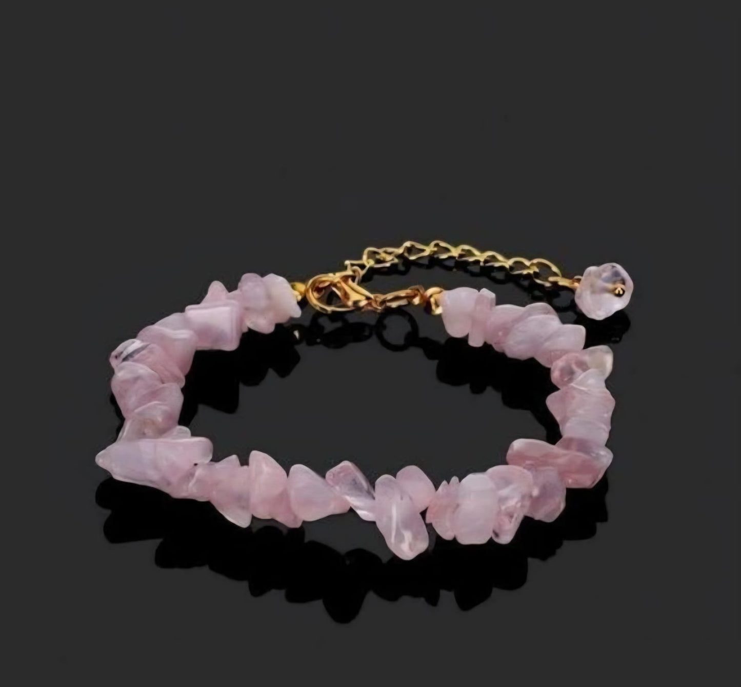 Rose Quartz Chip Bracelet With Gold Adjustable Handmade Charm Chain