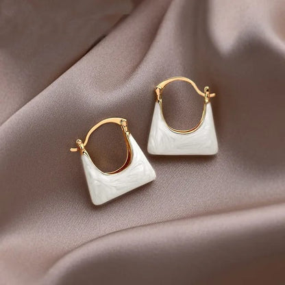 White & Gold Plated Korean Style Handbag Hoop Earrings For Women & Girls