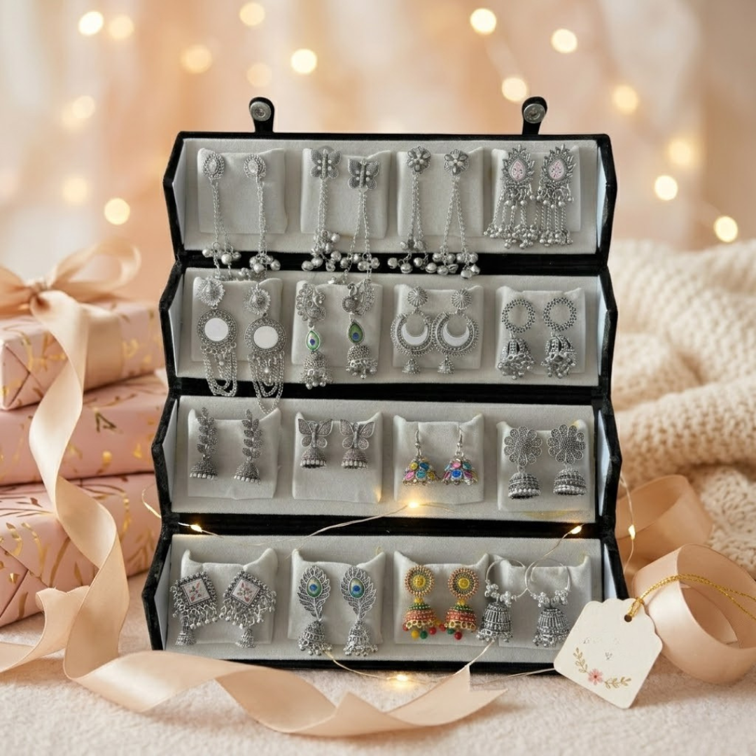 Jhumki Earrings Set for Women (Pack of 16 Pairs) Ethnic Traditional Jhumka with folder box| Assorted Designs for Wedding, Festive & Daily Wear