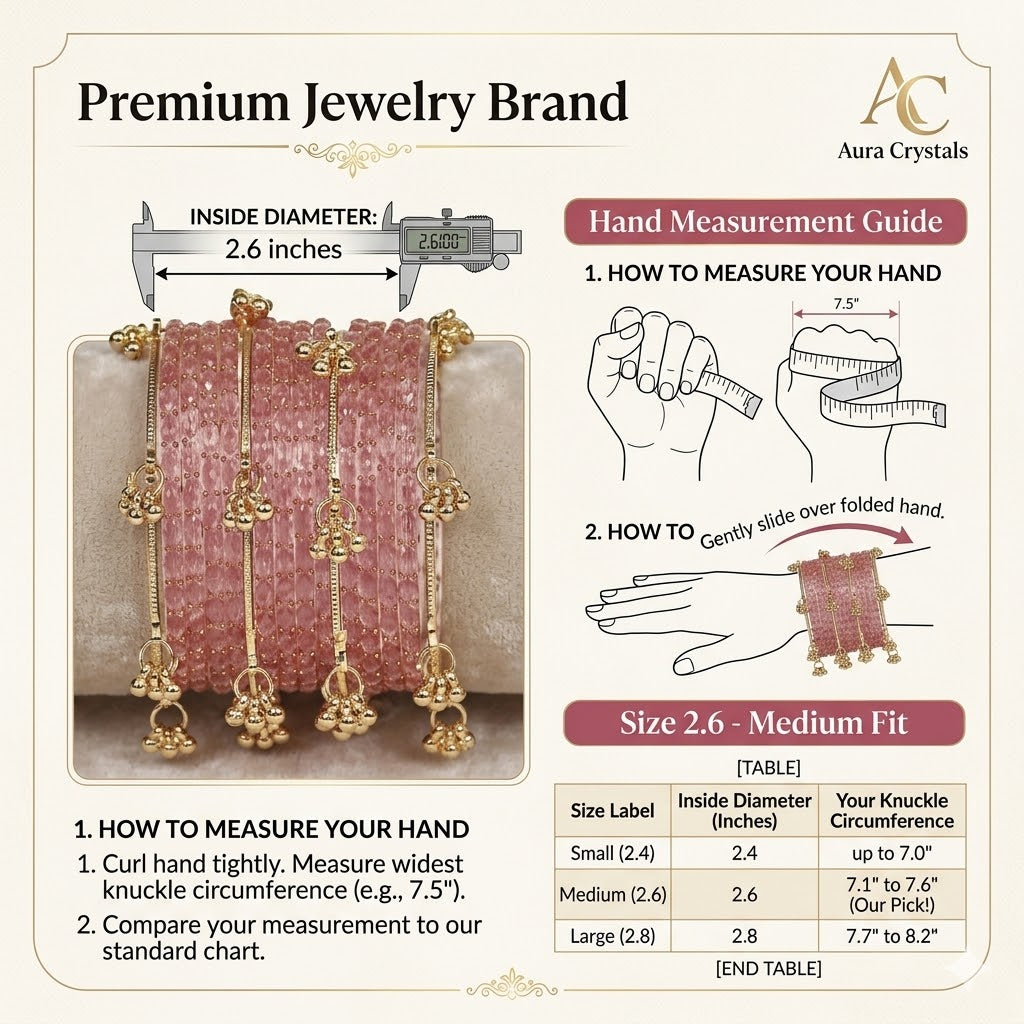 Set of 12 Pink Crystal Bangles with 4 Kashmiri Bangles & Gold Ghungroo Charms