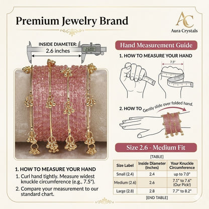 Set of 12 Pink Crystal Bangles with 4 Kashmiri Bangles & Gold Ghungroo Charms