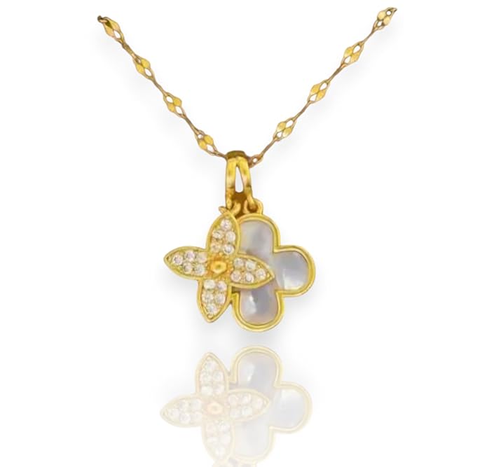 Gold Plated Korean Style Flower Pendant Necklace For Women & Girls