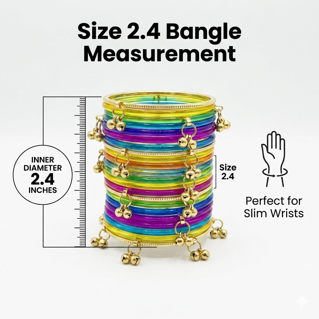 Multicolor Jelly Bangles Set for Women & Girls – 8 Plain Bangles with 4 Kashmiri Ghungroo Bangles