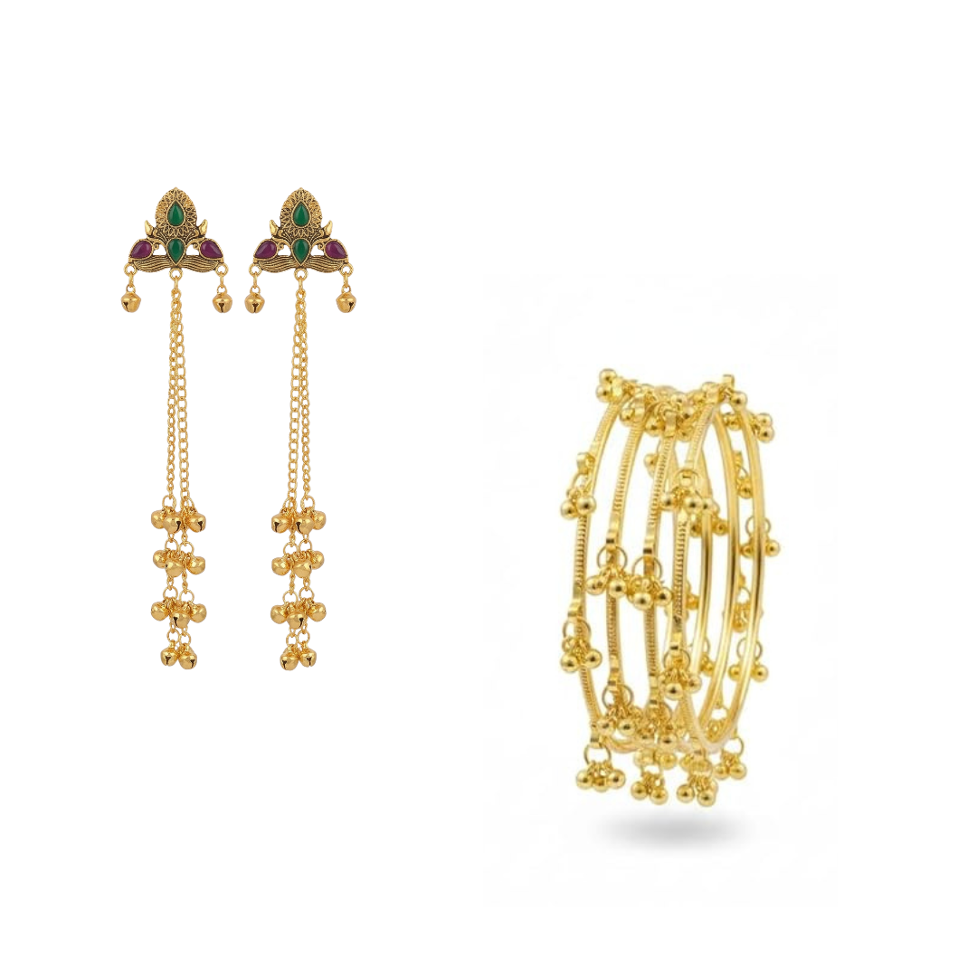 Elegant Kashmiri Jhumka & Gold Bangle Set