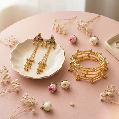 Elegant Kashmiri Jhumka & Gold Bangle Set