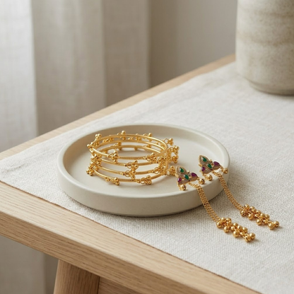 Elegant Kashmiri Jhumka & Gold Bangle Set