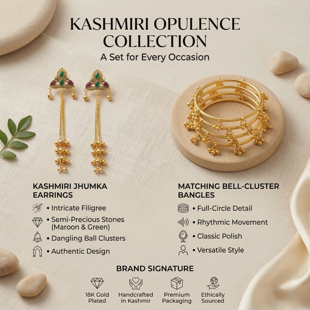 Elegant Kashmiri Jhumka & Gold Bangle Set