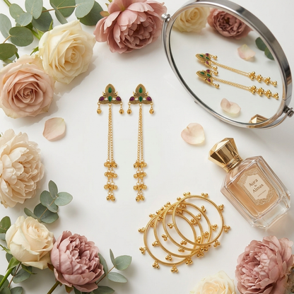 Elegant Kashmiri Jhumka & Gold Bangle Set