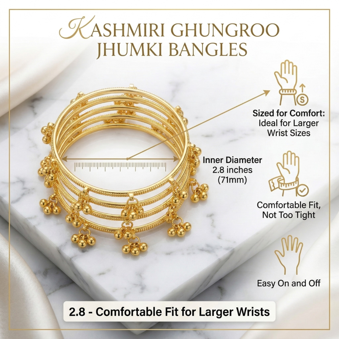 Kashmiri Green Stone Jhumki Earrings with Gold Bangle Set (4 Pieces | Sizes 2.4, 2.6, 2.8)