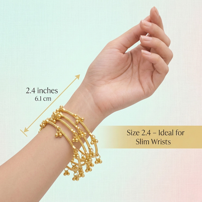 Kashmiri Green Stone Jhumki Earrings with Gold Bangle Set (4 Pieces | Sizes 2.4, 2.6, 2.8)