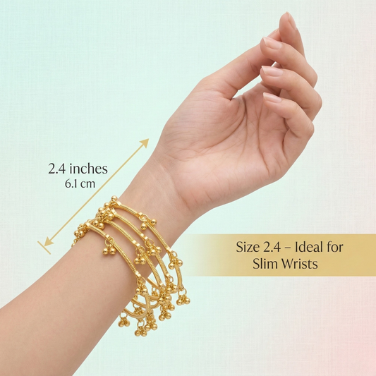 Kashmiri Green Stone Jhumki Earrings with Gold Bangle Set (4 Pieces | Sizes 2.4, 2.6, 2.8)