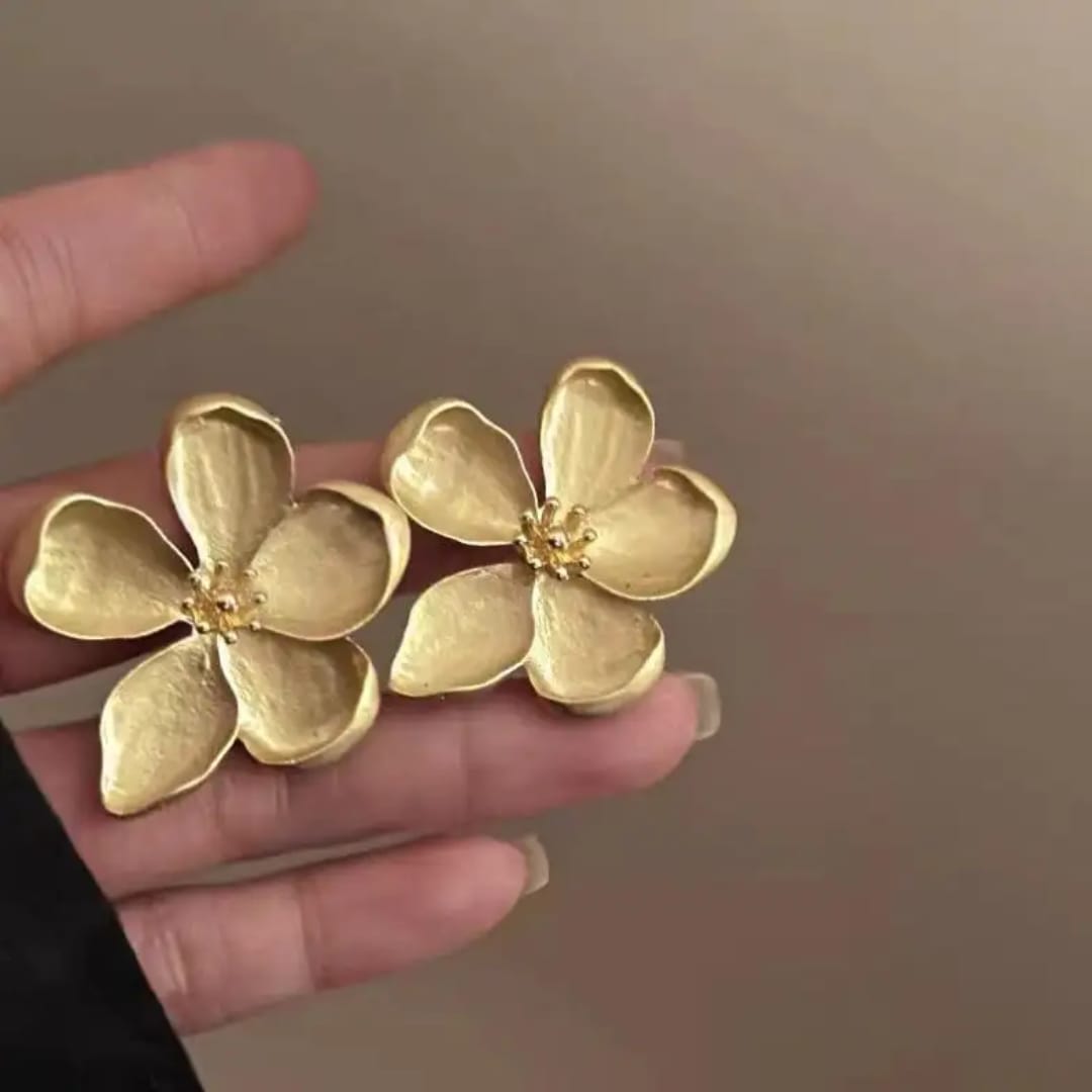Gold Flower Stud Earrings For Women