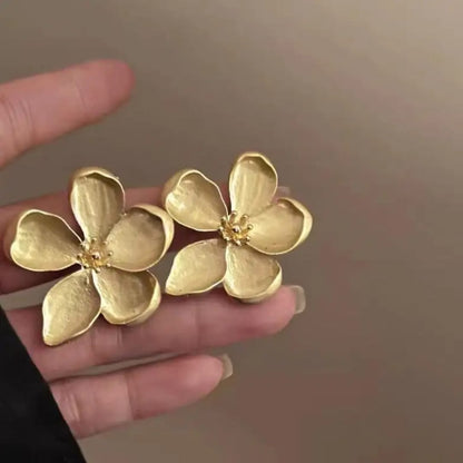 Gold Flower Stud Earrings For Women