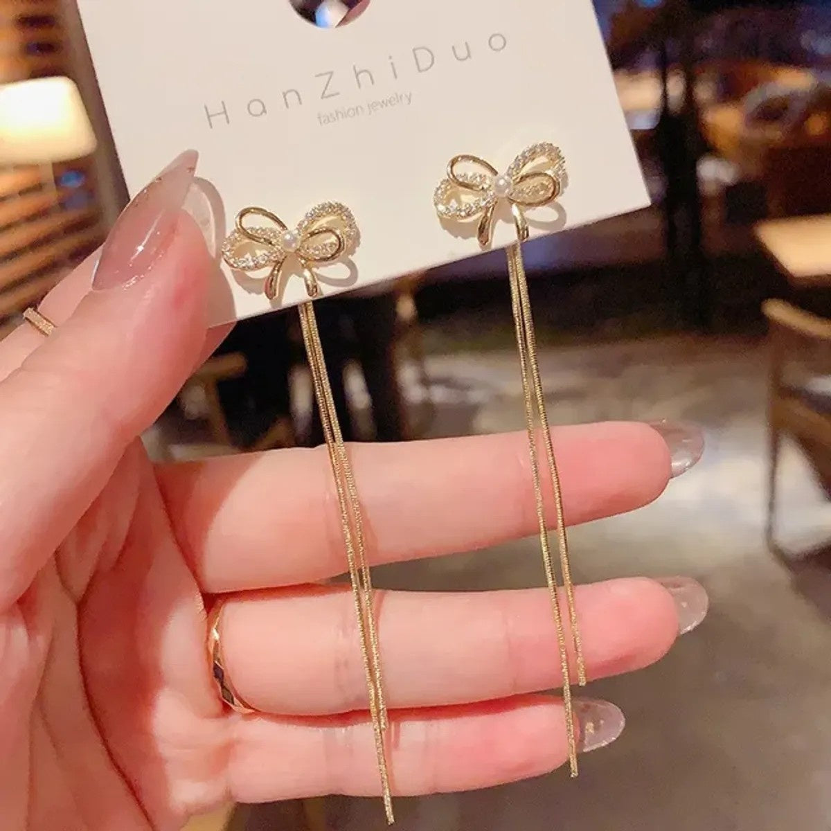 Golden Bow Knot Long Tassel Earrings