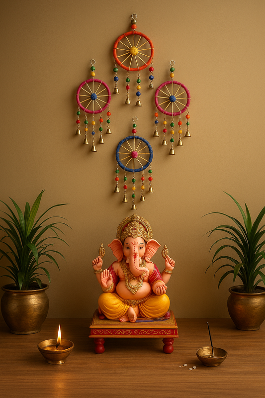 Colorful Handmade Wall Hanging Toran with Bells | Traditional Decorative Door Hanging