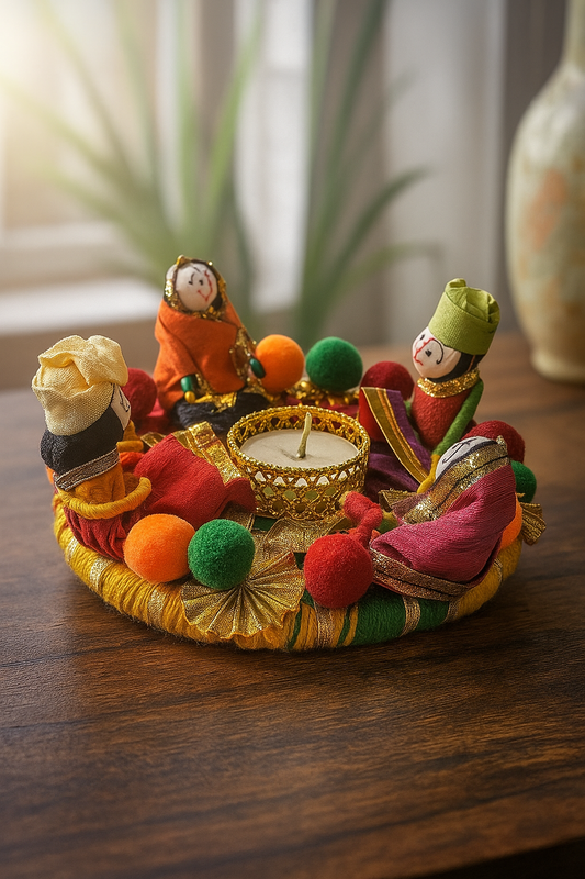 Handmade Decorative Diya with Rajasthani Doll Design – Festive Tealight Holder