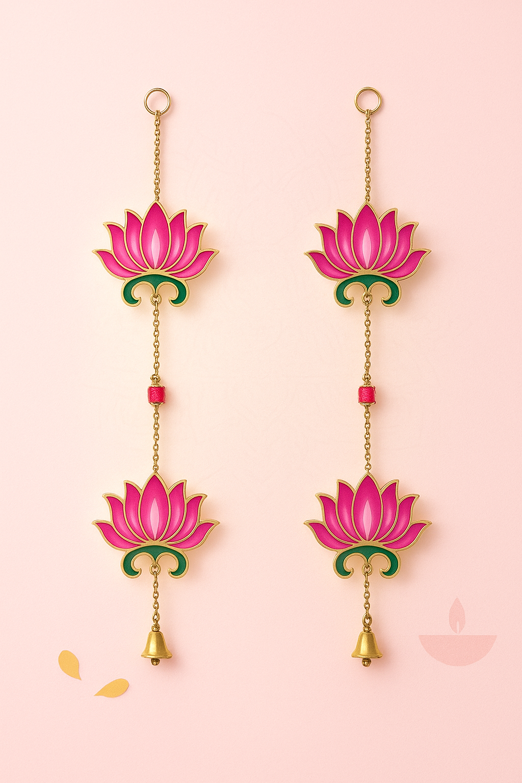 Lotus Hanging Toran with Golden Bells for Home & Festival Decoration (Set of 2)